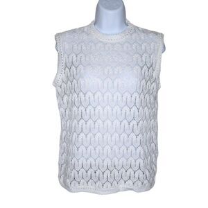 Vintage 70s Sleeveless Top Shirt Womens Size M White Knit Mod